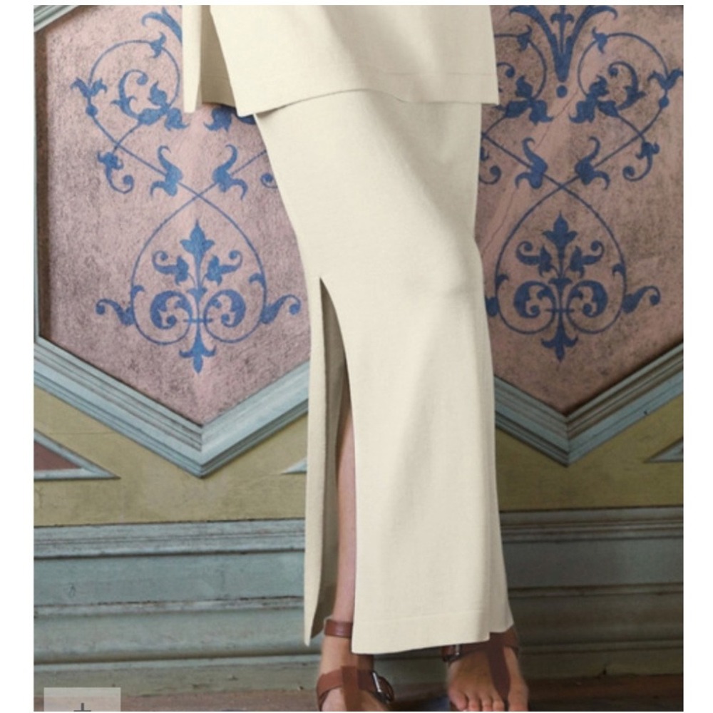 Peruvian Connection Knit Maxi Skirt Size L Cream Ivory Cotton Pima Modal Slit